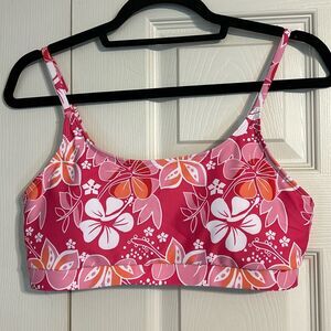 Pink Orange White Bikini Swim Top Size Large Floral Tropical Adjustable